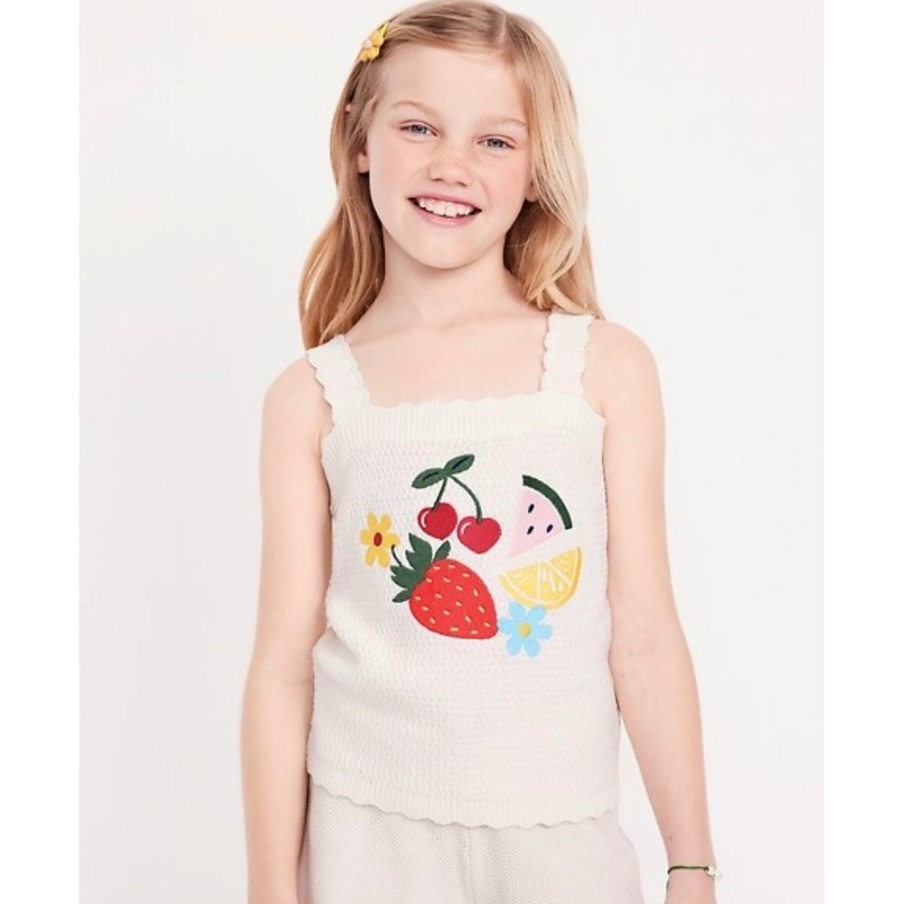 Old Navy Fruit Sweater Tank Kids Girls Large 10 White‎ Sleeveless Knit Top